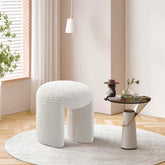 Brown and white boucle stool with short and long design, ideal for living room, bedroom, or entryway seating